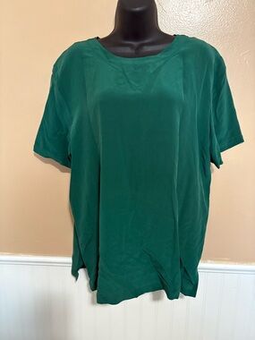 Silk Boutique Size Large Hunter Green 100% Silk Top Preowned